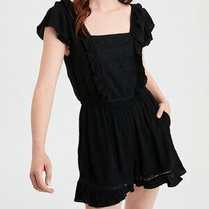 American Eagle Black Apron Lace Ruffle Romper